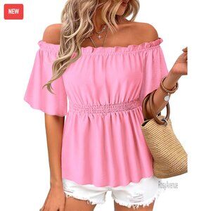 Off Shoulder Peplum Blouse Ruffle Sleeve Summer Top